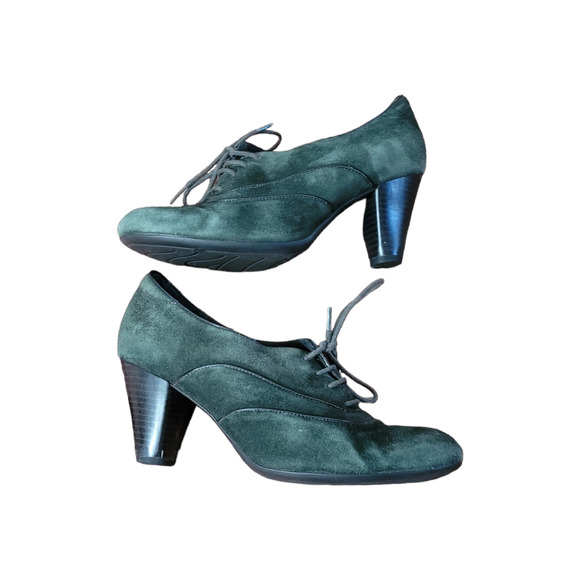 Clarks Shoes - CLARKS Women's Forest Green Suede Lace-Up Heeled Loafers Sz. 7